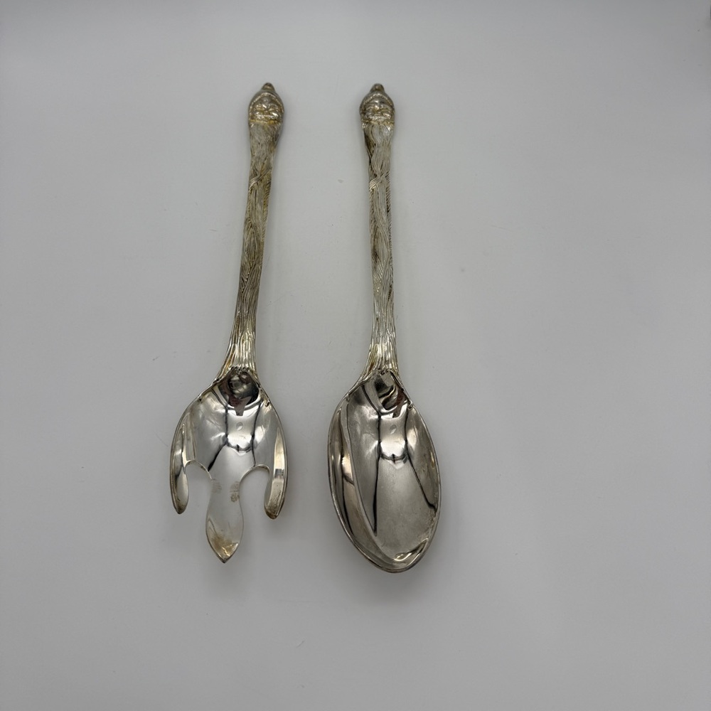 Vtg. 1995 International Silver Plated 13” Santa Claus Serving Spoon & Fork Set